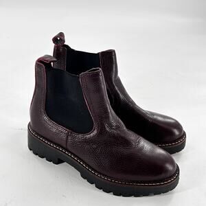 Nordstrom Miller Chelsea Ankle Booties 6 Burgundy Red Leather NWOT Boots Lug